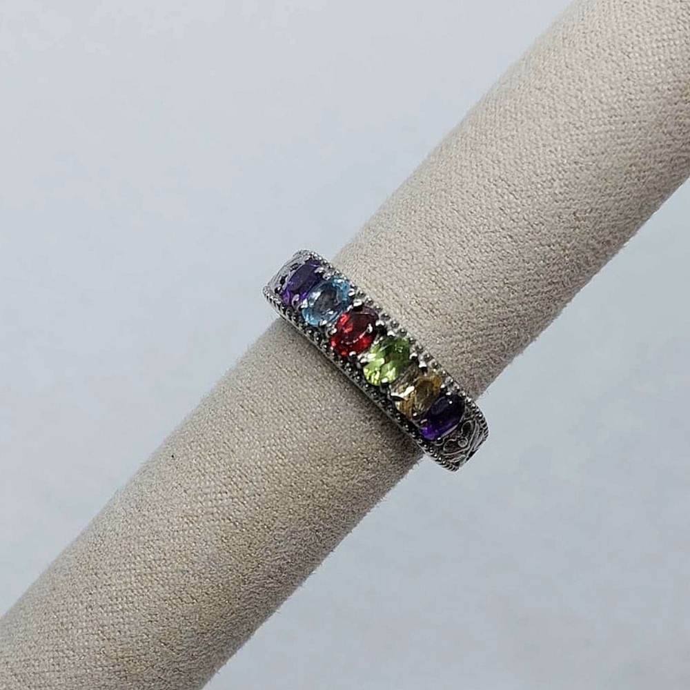 ◇1.25ctw Multi-Gemstone 5 Stone In Stainless Steel Ring